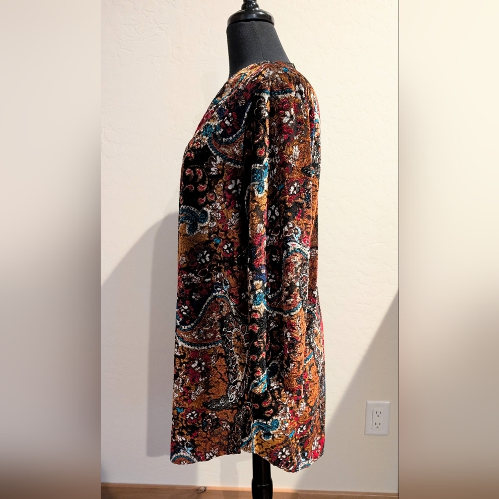 Slinky Brand Women's Velvety Soft Paisley Multi Color Open Front Cardigan Size L - Picture 3 of 8
